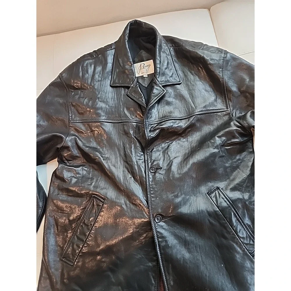 Vintage Remy Leather Jacket Mens XL Black Button Car Coat Made in USA Soft Lamb